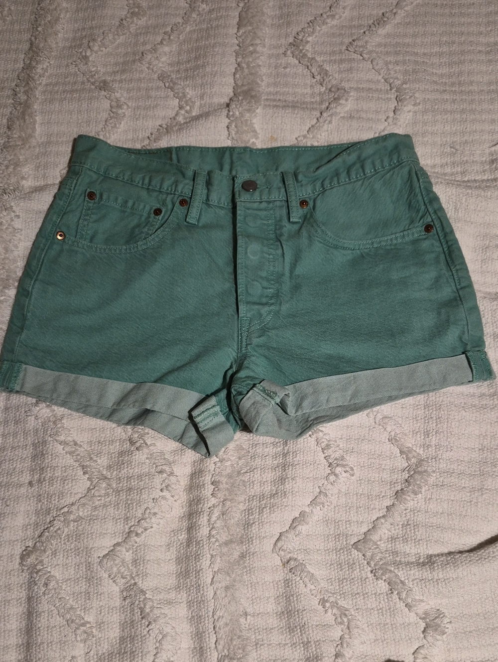 Levi's 501 Original Mint Green Cuffed Denim Shorts - Size 30